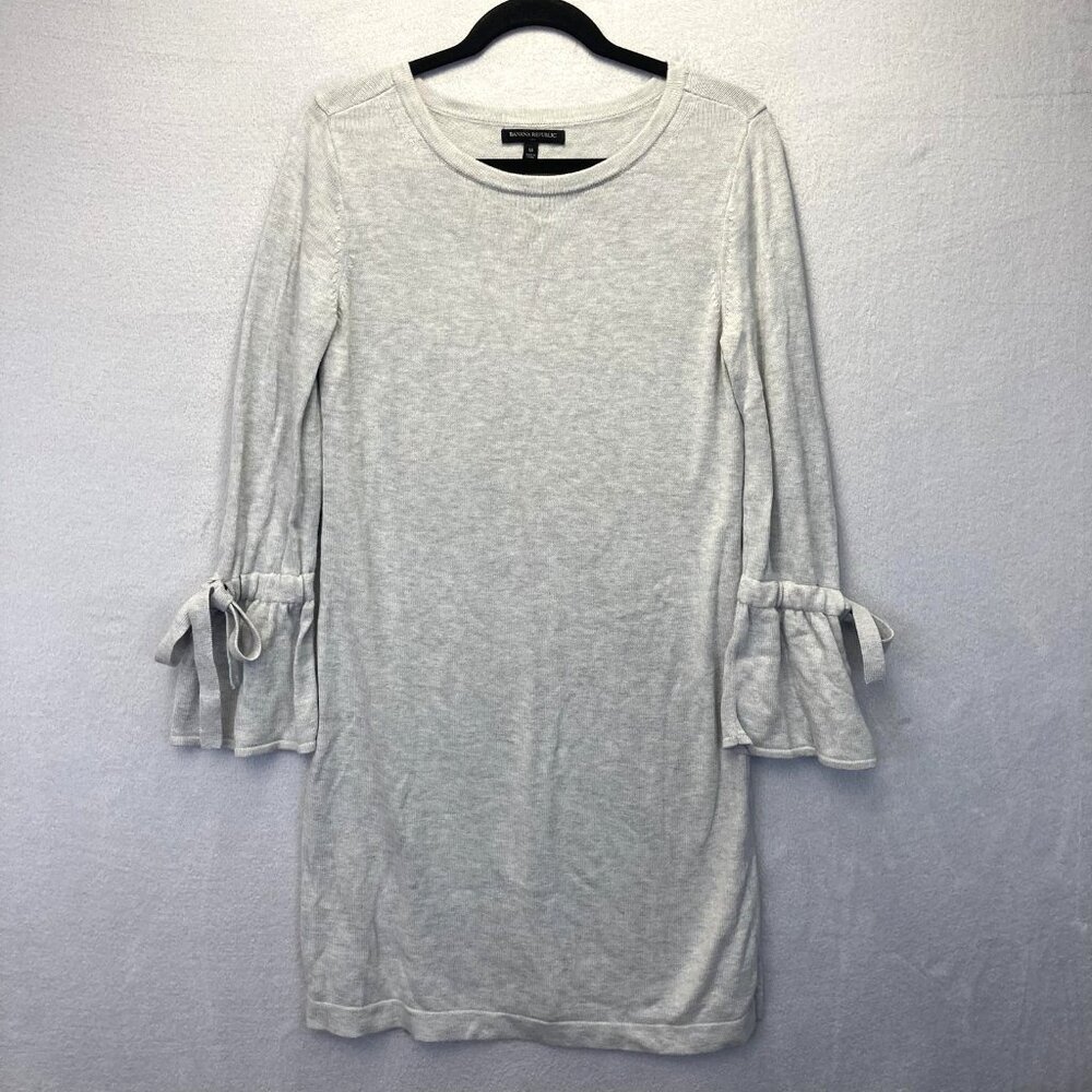 Banana Republic Flutter Sleeve Sweater Dress Womens Medium M Gray Tie Cuff Knit